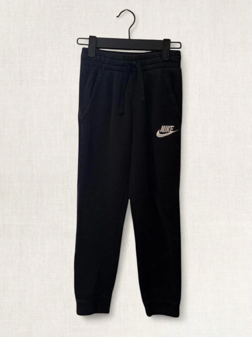 Nike Black Kids Jogger Sweatpants with White Swoosh